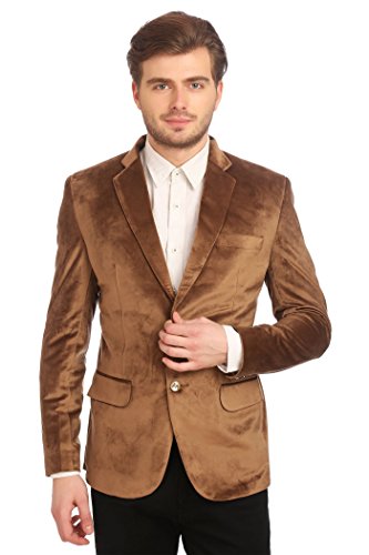 Wintage Men's Velvet Two Buttoned Notch Lapel Party Camel Coat Blazer