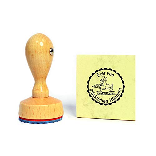 Stempel Eier von glücklichen Hühnern - Henne - Wunschtext möglich - ca. à 20 mm