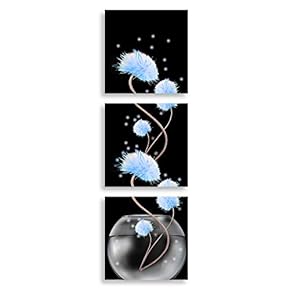 3 Panel Flower in Black Background Home Wall...
