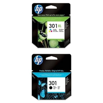 HP 301XL Farbe Original Druckerpatrone mit hoher Reichweite für HP Deskjet, HP ENVY, HP Photosmart + HP 301 Schwarz Original 