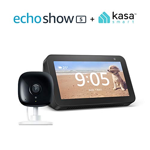 Echo Show 5 Charcoal with Kasa Indoor Smart Security Camera, 1080P HD