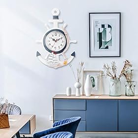 BESPORTBLE Mediterranean Style Anchor Clock Beach Theme Nautical Ship Wheel Rudder Wheel Decor Wall Hanging Decoration… 41avgZvj3dL