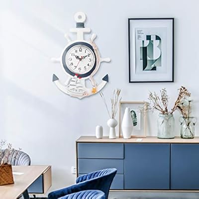 BESPORTBLE Mediterranean Style Anchor Clock Beach Theme Nautical Ship Wheel Rudder Wheel Decor Wall Hanging Decoration… 41avgZvj3dL