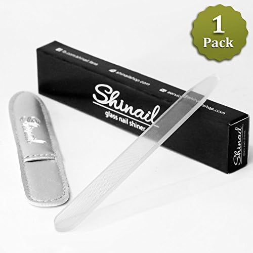 Shinail Crystal Korean Glass Nail File and Buffer with Leather Protective Pouch, Manicure Tool - 1pk