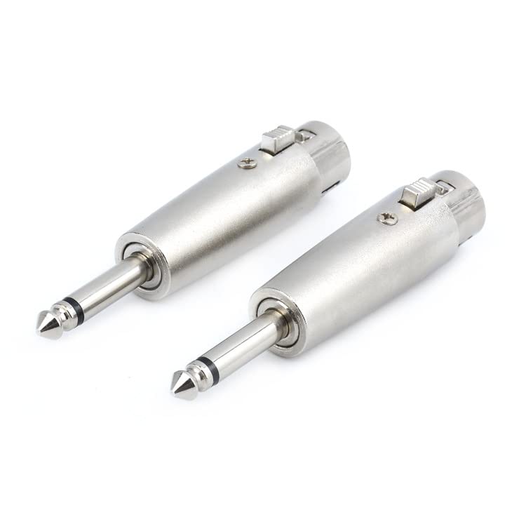 baolongking 3-Pin XLR to 1/4 Microphone Audio Adapters, 3 Pins XLR Socket to 6.35mm Male Jack Mono Plug Conversion Connector Silver(2PCS) (6.35mm TS to XLR F)