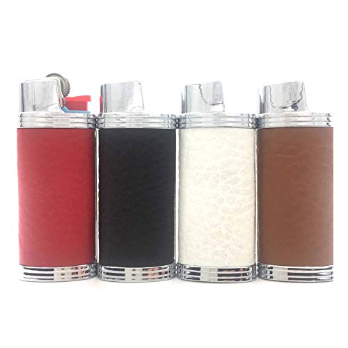 Lucklybestseller 4PCS Metal Leather Lighter Case Cover Holder for BIC Mini Lighter J5