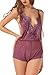 The Victory of Cupid Eyelash Lace Deep V-neck America Back Sexy Lingerie Piece Pajamas, Violet, Small/Medium