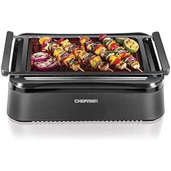 Chefman Electric Smokeless Indoor Infrared Instant Heating Technology Adjustable Temperature Knob for Customized BBQ Grilling, Dishwasher-Safe Non-Stick Grate and Drip Tray, Black