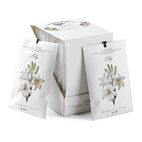 MYARO 12 Packs Lily Scented Sachets for Drawer and Closet, LongLasting