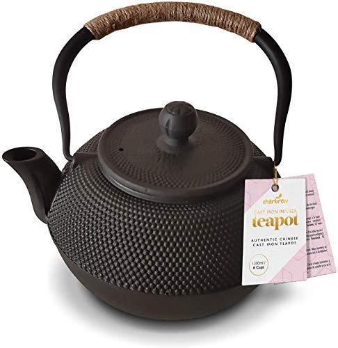 Charbrew Black Classic Chinese Cast Iron Teapot with Stainless Steel Tea Infuser (1200ml/5 Cups)