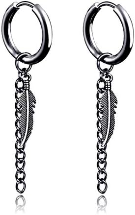 Punk Hoop Earrings Stainless Steel Dangle Chain Huggie Earring Hinged Unisex Piercing Jewelry