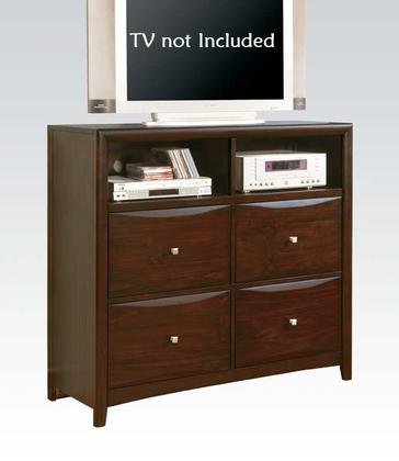 Acme Furniture 07411 Manhattan TV Console with 4 Drawers Shaped Drawer Fronts Brushed Nickel Hardware and Open Compartments in Espresso