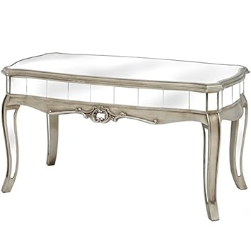 Antique Silver French Style Mirrored Glass Coffee Side Table