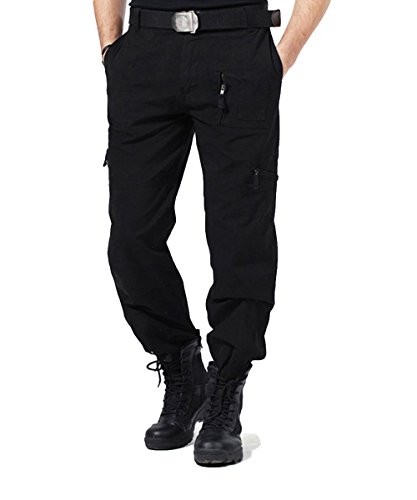 EKLENTSON Men's Work Pants Cargo Cotton Tactical Combat Multi-Pocketed Pants Straight-Leg Black