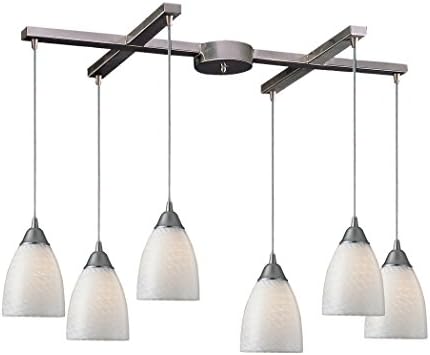 6 Light Pendant In Satin Nickel And White Swirl Glass