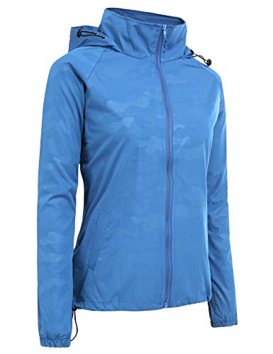 FISOUL Women's Lightweight Jacket Packable Running Windbreaker Active Outdoor Hooded Waterproof Raincoat S-XXL(Lake Blue,Large) - Thumbnail 2