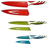 Kitchen Knives with Sheaths – Quality Kitchen Knife Set - Paring, Utility, Chef Knife - Non-Stick Coating for Easy Cutting and Cleaning - Colored Extra Sharp Stainless Steel Blades - Non-Slip Handle