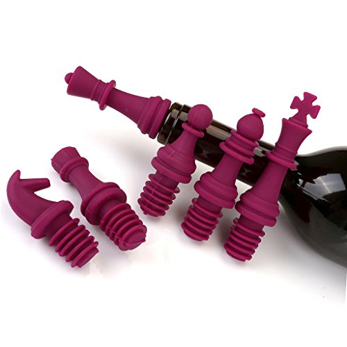 WarmHut Wine Stopper, Chess Wine Bottle Stopper Reusable Silicone Caps Beer Sealer Cover, Food Grade, Bottle Cork Novelty Gift Set, Pack of 6