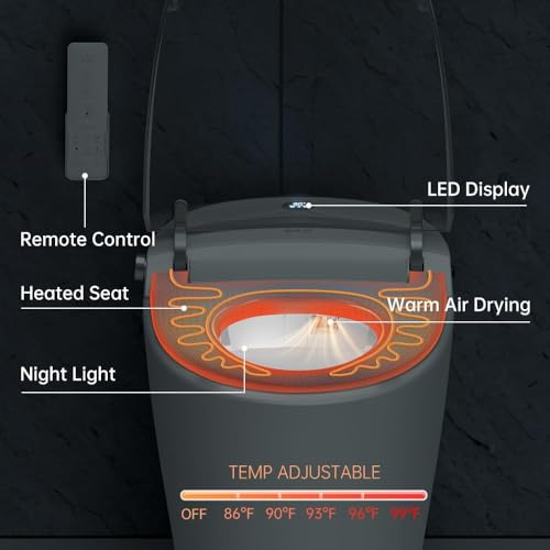 EPLO Smart Toilet Bidet Built-in Tank,Auto Open Close,Foot Sensor,Dual Auto Flush,Heated Seat,Multi-Function Cleaning,Eco Mode,LED Display,One Piece Modern Elongated Toilet with Night Light 220V