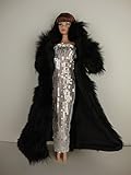 Black Floor Length Fur Coat and White Sequined Gown Made for Barbie Doll