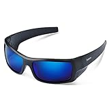 Duduma Tr601 Polarized Sports Sunglasses for Baseball Cycling Fishing Golf Superlight Frame (139 Black matte frame with blue lens)