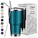 30oz Tumbler with Lid, Insulated Stainless Steel Travel Tumbler by Umite Chef, Insulated Coffee Mug, Double Wall Water Coffee Cup for Home, Office, 2 Straws, Brush（30oz, Blue Green）