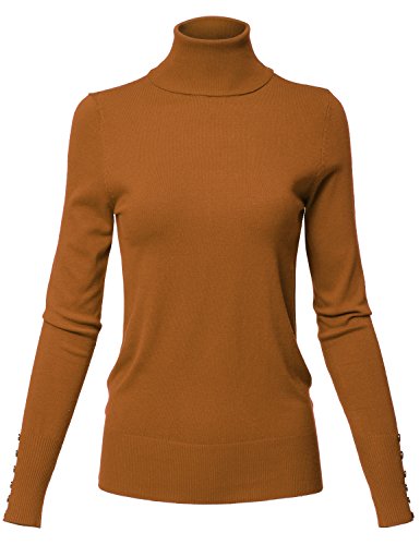 Luna Flower Women's Rib Knit Turtle Neck Long Sleeve Sharkbite Uneven Hem Tops Dusty_Mustard L