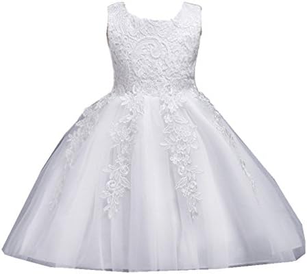 Flower Girls Dresses Lace Embroidered Sleeveless Bowknot Princess Pageant Gown Ivory …