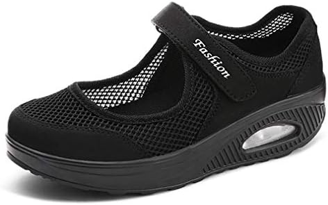 CYBLING Women's Mesh Walking Shoes Slip on Shake Shoes Lightweight Platform Wedges Mary Jane Sneakers