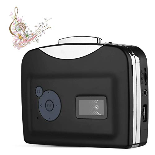 GEEKLIN 9K-A0ZU-FXIF Livepow Cassette to MP3 Converter USB Cassette Converter Cassette Player with Earphone, Portable Cassette Converter Convert Tapes to Digital Version (Black), Size, Black2