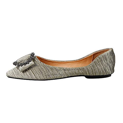 Meeshine Women's Pointy Toe Ballet Flats Comfortable Slip-on Classic Dress Shoes (Classic Buckle-Green US 9)