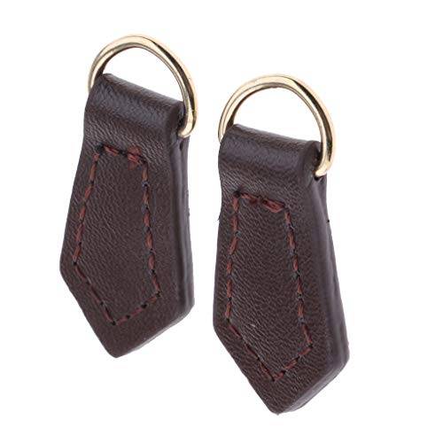 Fityle 2 Pieces Genuine Leather Zipper Pull Tags Puller Handbag Purse Wallet Accessories - Coffee, as described - Thumbnail 7