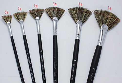 bangdan crafts ok Monet Fan Brush Oil Painting Set Gouache Watercolorboar Bristle Hair 3 Size (2,6,10) 3 Pcs