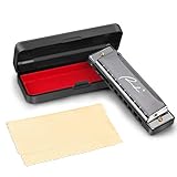 Harmonica Ranch Professional 10 Hole 20 Tones Key of C Mini Harmonica with Case for Beginner Students Kids Gift for Any Occasion like Blues Folk Jazz and Pop - Piano Black