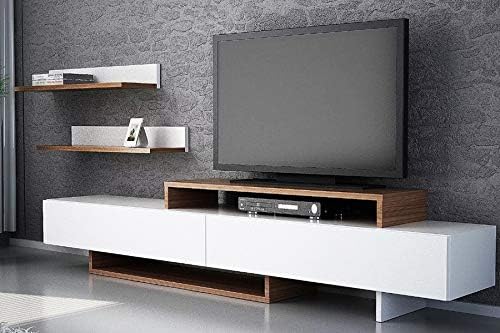 Heera Moti Corporation Castle TV Stand with 2 Multi Functional Wall Shelf Set TVs up to 45'' (Finish : White & Walnut Matt)