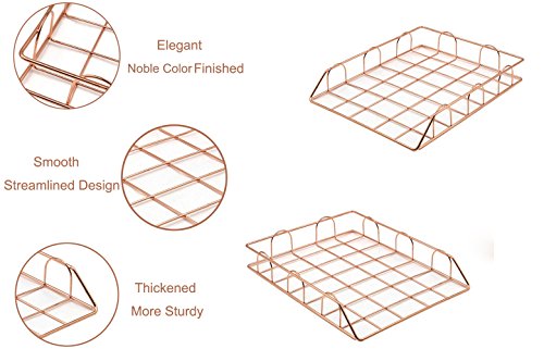 Superbpag Stackable Desktop Letter Tray Organizer, Set of 2, Copper