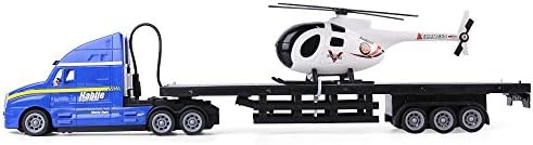 XmasToys Remote Control Blue Big Rig Transport Truck with Helicopter