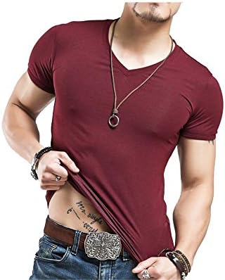 Gshanquq Men's Tops Tees new cotton v neck short sleeve t shirt men fashion trends fitness tshirt