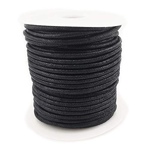 Inspirelle 2.5mm Black Jewelry Making Beading Crafting Macramé Waxed Cotton Cord Rope, 25M Spool - Thumbnail 2