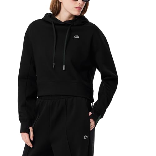 Lacoste Women's Short Cut Cutton Hoodie, Black, 2