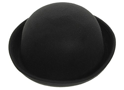 EOZY Girls Wool Felt Roll Brim Bowler Derby Hats Billycock Cloche 21" Black - Thumbnail 2