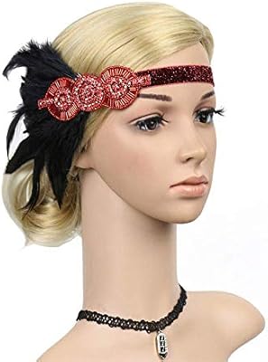 Zeeliy 1920s Headpiece Feather Flapper Headband Great Gatsby