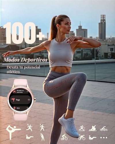 TOOBUR Women's Round Smartwatch, 40 mm Sports Smartwatch, Calorie Step Counter, Compatible Android iOS, Answer/Make Calls, Women's Health Watch, IP68 Waterproof, Pink