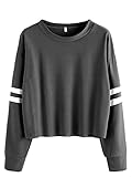 SweatyRocks Women's Striped Long Sleeve Crewneck Crop Top Sweatshirt Dark Grey S
