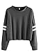 SweatyRocks Women's Striped Long Sleeve Crewneck Crop Top Sweatshirt Dark Grey S