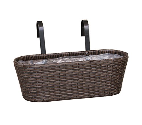 Dehner Blumenkasten mit Halterung, ca. 30 x 16 x 26 cm, Polyrattan, braun