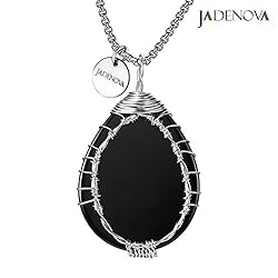 JADENOVA Natural Black Agate Necklace Healing Black