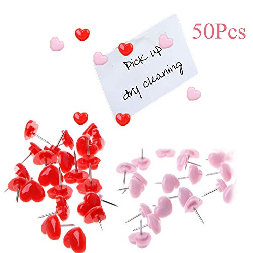 image for gootrades Heart Shape Pink Thumbtacks, 50Pcs Push Pins Decorative Thum