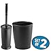 mDesign Plastic Compact Toilet Bowl Brush, Round Slim Wastebasket, Garbage Can/Recycling Bin Combo - Bathroom Cleaning/Storage, Holds Tissue, Cotton Balls, Trash, Hyde Collection, Set of 2, Black