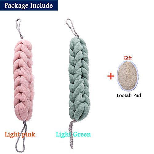 Bath Sponge Bamyko Exfoliating Braided Mesh Shower Pouf Loofah Stretch Back Scrubber 2 Pack + Loofah Pad
